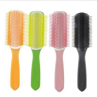 China 2021 Salon Wholesale 9 Rows Custom Logo Detangler Styling Duct Denman Detangling Curly Barber Hair Brush Comb Salon for sale