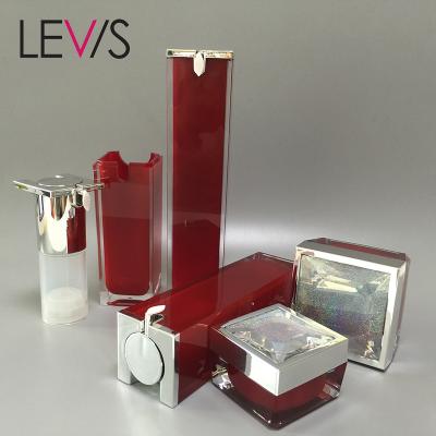 China BEAUTY PACKAGING plastic red cosmetics acrylic pump jars packaging bottles makeup box set cosmetic for sale