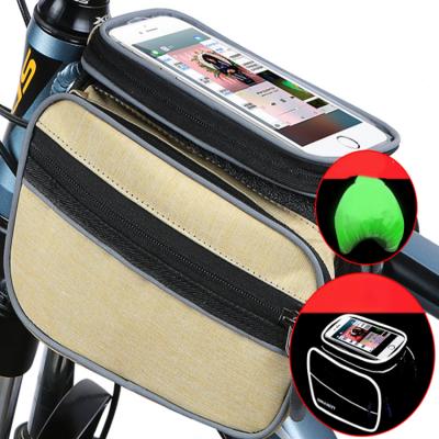 China Outdoor Canvas Bicycle Frame Bag Travel Backpacking Assistants Bike Front Bag Reflective Bicycle Frame Bag for sale