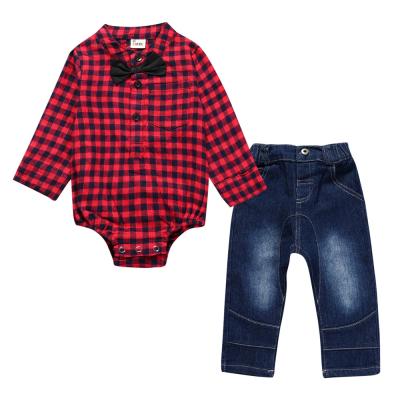 China New Style Baby Clothes Set Breathable Eco-friendly Plaid Rompers Pants Gentleman Toddler Boys Clothing 2pcs Baby Jumpsuit For Spring for sale