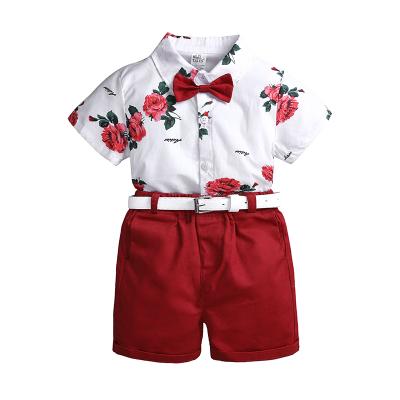 China New trend boutique summer red shorts flower anti-static wholesale high quality casual shirt two pieces children 7t children boys clothes outfits for sale