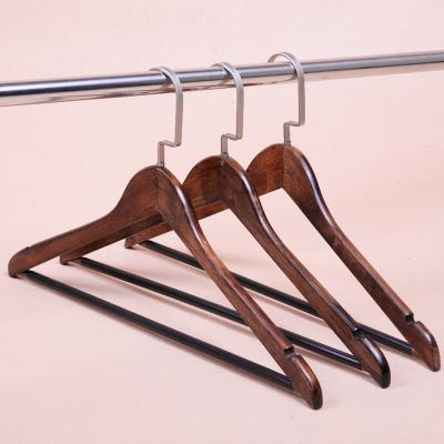 China With Notches Garment Hanger Customized Logo Walnut Color High Quality Hangers for sale