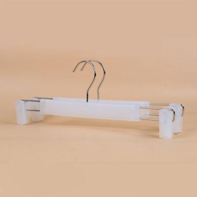 China CLASSIC White Plastic Trouser Hangers Plastic Pants Hanger With Clips for sale