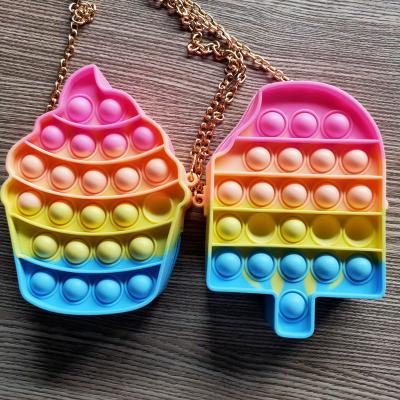 China Grape Shape Ice Cream Cup Cake Zipper Silicone Shoulder Buster Bag Kid Small Toys Silicone Pop Buster Bubble Ladies Chain Head Cross Bag for sale