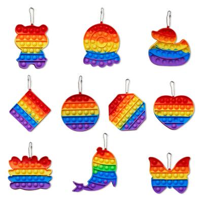 China Many 5 Inch 10cm Various 5 Inch 10cm Unicorn Square Pop Up Silicone Key Chain Keychain Owl Robot Ice Shapes 22 Shapes Car Cake Hand Cream Dinosaur Shark for sale