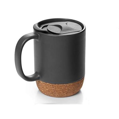 China Europe Matte Black Ceramic Mugs With Insulated Cork And Splash Proof Mug Lid for sale