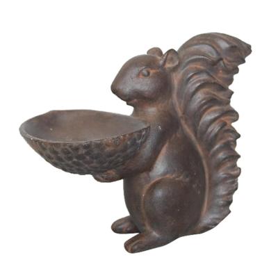 China India Polyresin Squirrel Stake Dish Figurine, For Indoor Candy Dish or Outdoor Birdfeeder, Antique Copper for sale