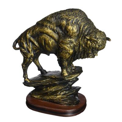 China Jardim Antiqued Buffalo Statue American Bison Polyresin Estatua Bronze Finish From Africa for sale