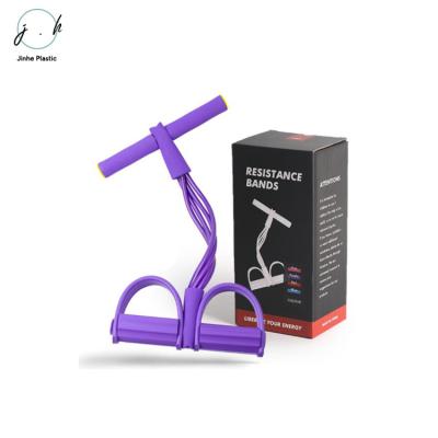 China Hot Cheap Selling 4 Tube Ropes Pedal Resistance Bands With Handle Sit Up Bodybuilding Expander Exerciser for sale