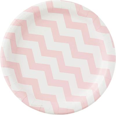 China Custom Eco Friendly Biodegradable Pink Stripes Birthday Dinner Disposable Paper Plate for sale