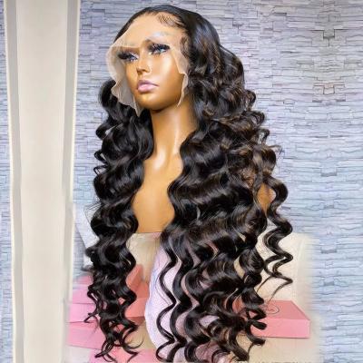 China Raw Body Wave Virgin Cuticle Aligned Frontal Hair Wigs Vendors Brazilian Hair Wigs Loose Wave Transparent Swiss Lace Front Wigs for sale