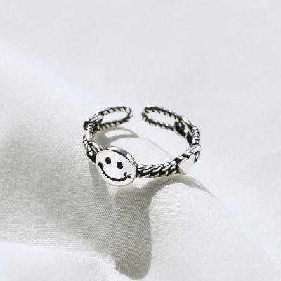 China Women's Silver Ring Smiley Face Ring Silver Jewelry Sterling Silver Adjustable Finger Rings Vintage Light 925 Jewelry For Women Men for sale