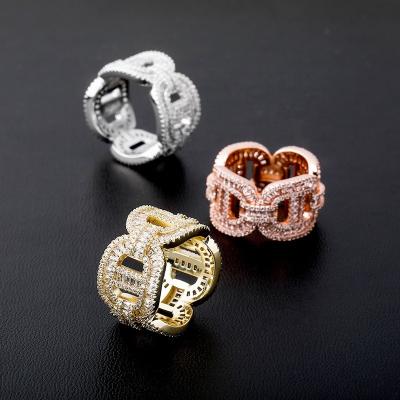 China Hot Selling Hiphop Real Cuban Chain Ring Real Gold Plated Full Hip Hop Men's Zircon Ring for sale