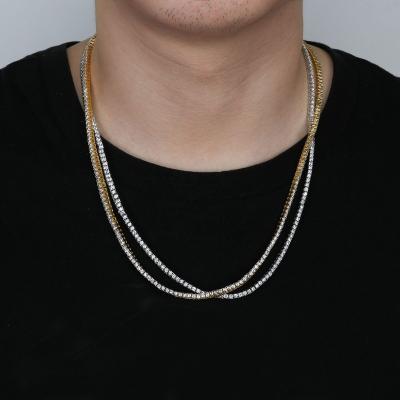 China Wholesale Custom Men's CZ Hiphop Gold Iced Out Diamond Tennis Chain Pendant Jewelry Custom Jewelry Crystal Necklace Hip Hop 3mm for sale