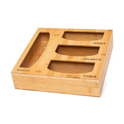 China Pastoral Bamboo Kitchen Organizer and Bag Box Ziplock Drawer Suitable for Sandwich and Snack Variety Size Bag for sale