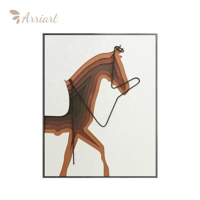 China High Quality Modern Abstract Brown Leather 100% Handcrafted Horse Wall Decor Abstract Shadow Box With Framed For Living Room for sale