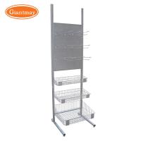 China Exhibition Display Stand with Baskets and Hooks Metal Racks for sale