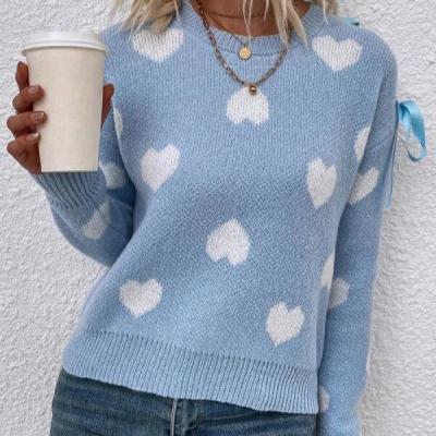 China Anti-pilling Heart Pattern Drop Shoulder Sweater Knitted Sweater Pullover Women's Sweaters for sale