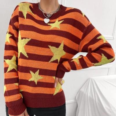 China Anti-pilling star pattern drop shoulder knitted sweater pullover by sweater for sale