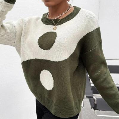 China Anti-pilling Yin and Yang Pattern Drop Shoulder Sweater Knitted Sweater Pullover Women's Sweaters for sale