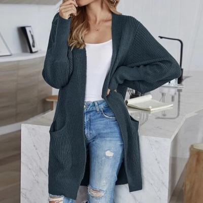 China Anti-pilling batwing sleeve pocket solid double cardigan front women's sweaters cardigan for sale