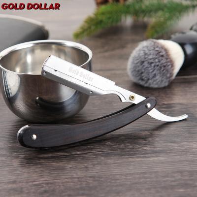 China OEM Wooden Handle Blade Straight Razor Body Barber Razor Stainless Steel Disposable Shavette For Men Shaving for sale