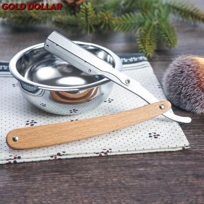 China OEM Wooden Handle Blade Straight Razor Body Barber Razor Stainless Steel Disposable Shavette For Men Shaving for sale