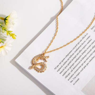 China New Men's And Women's Vintage Rhinestone Environmental Friendly Gold Dragon Pendant Necklace for sale