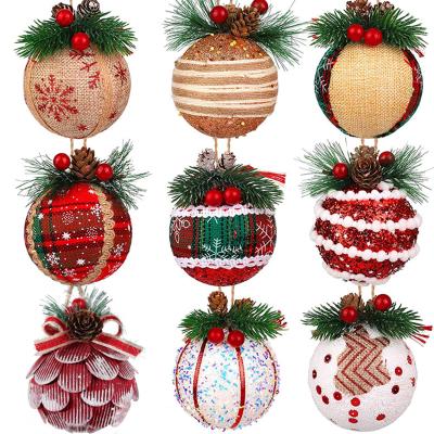 China Foam 3PCS Christmas Ball and Tree Ornaments Black Red Plaid Fabric Christmas Ball Decorations for sale