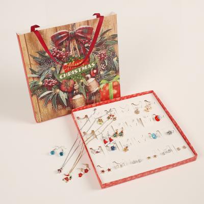 China Trendy Christmas Ornaments Advent Necklace Blind Box Earrings Portable Gifts Countdown Calendar Gift Box Set for sale