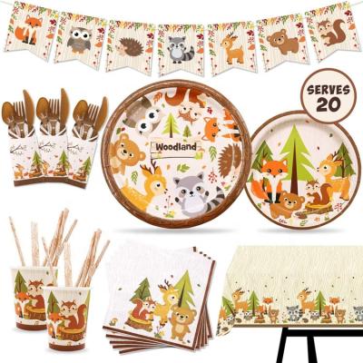 China Popular Wholesale Disposable Zoo Forest Animal Theme Birthday Party Supplies Disposable Tableware Set for sale