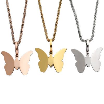 China Hot Selling Environmentally Friendly 18k Gold Butterfly Necklace Real Copper Plated Necklace Gold Hip Hop For Gift for sale