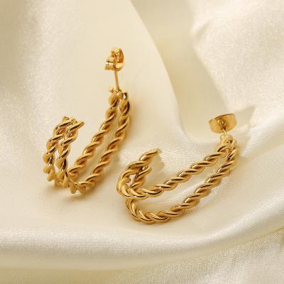 China High Quality Hot Sale Geometric Stud Earrings 18K Gold Plated Double Stainless Steel Stud Earrings Twist Earrings For Women for sale