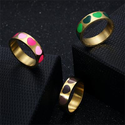 China Trendy Hot Selling Simple Fashion Stainless Steel Resin Heart Gold Rings For Women Gift for sale