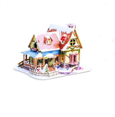 China DIY TOY Christmas 3D House Puzzle 40pcs Intelligence House Model Toys Puzzle For Children for sale