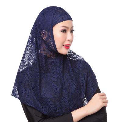 China Soft Touch Feeling Soft Touch Feeling Muslim Lace Tank Hijab Scarf Pungent Lace Top Cover Up Two-iece Hijab For Lady for sale