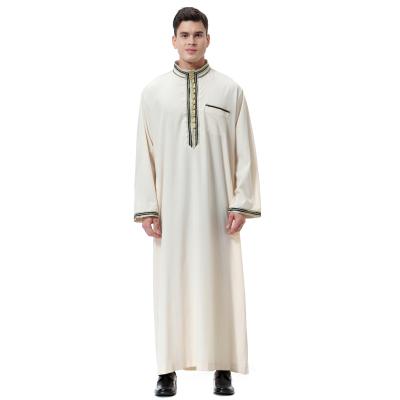 China Women's Daily Prayer Clothing Islamic Clothing Women's Daily Prayer Plus Size Arabic Dubai Men's Applique Button Moroccan Thawb Kaftan Kaftan Dress Long With Necklace standing for sale