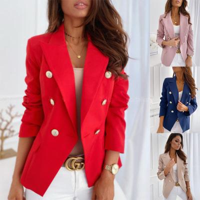 China Solid Color Anti-Wrinkle Double Breasted Double Breast Suit Jacket Fashion Women Red Stand Collar Small Plain Suit Blazers For Formal Business for sale