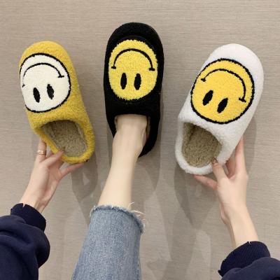 China 2021 Cute Light Cartoon Fashion Fur Slippers Wholesale Cotton Bedroom Slippers Smile Face Plush Toy For Women Fluffy Ladies for sale