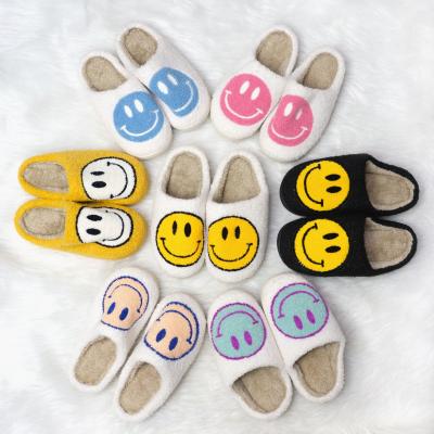 China Cute Fashion Trend Cardboard Cotton Bedroom House Slippers Smile Plush Toy Happy Smiley Face Slippers Fur Slides Slippers for Women Ladies for sale