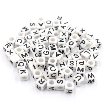 China Wholesale Lovely White Cube 6mm Square Plastic Jewelry Alphabet Letter Beads Children Educational Toys for sale