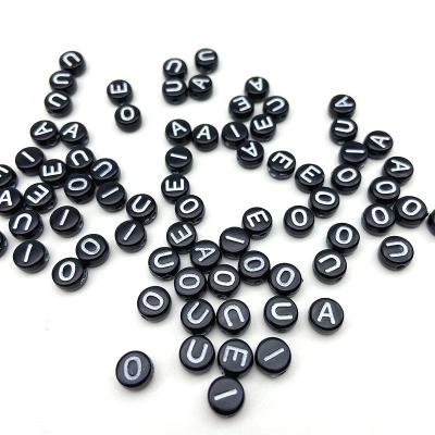 China Wholesale Lovely 4*7mm Educational Alphabet Letter Acrylic Beads Kids Plastic Black Flat Round Toys For Jewelry Making for sale