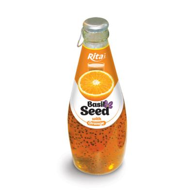 China Private Label 290ml Natural Basil Seed Drink Glass Bottle With Orange Flavor for sale