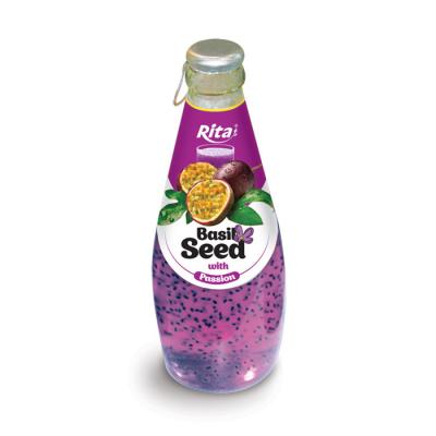 China 290ml Normal Glass Bottle Basil Seed Drink with Natural Passion Flower Passion Fruit Juice for sale