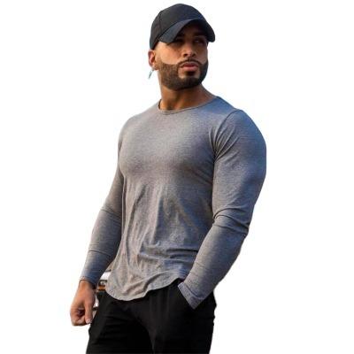 China 100% Anti-Wrinkle Design Black Shirt Sports Muscle Fit T-shirt Gym T-shirt Long Sleeve Tees Men T-shirts for sale