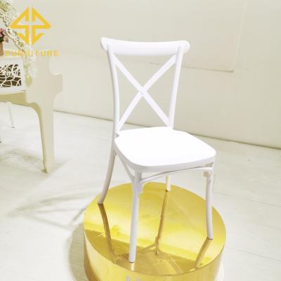 China Contemporary Modern Cheap Strong White Plastic Back Dining X Chair For Wedding Party Event Use for sale