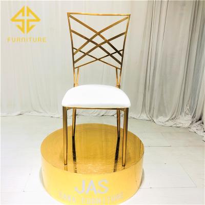 China Contemporary Wholesale Cheap Durable White Leather Gold Metal Frame Wedding Dining Chair For Event Party Used for sale