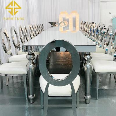 China (Others)Adjustable Wedding Table Wedding Events Banquet Table Superlong Stainless Steel With Glass Top Dining Table for sale