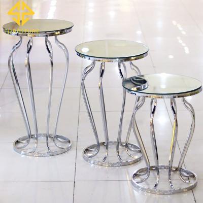 China Silver Round Stainless Steel Mirror Wedding Cake Table (Other) SAWA New Design Adjustable For Event Party Decoration for sale