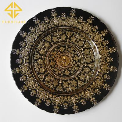 China Viable Modern Luxury Floral Print Wedding SAWA Dinner Charger Plastic Dishes For Restaurant Banquet Tableware for sale